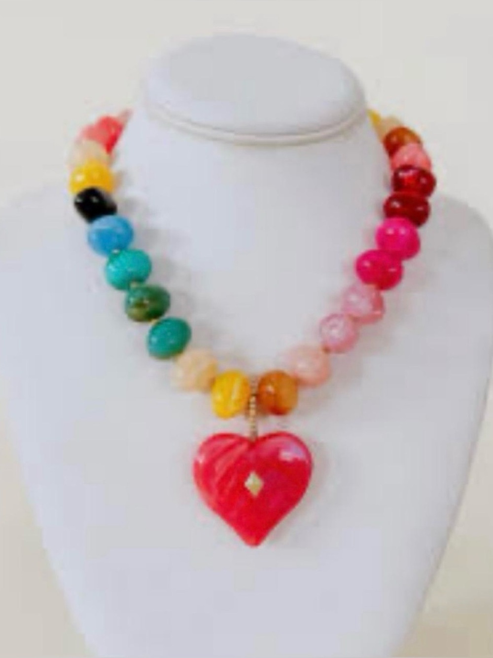 Multi Colored Rainbow Heart Resin Acrylic Pendant Beaded Necklace